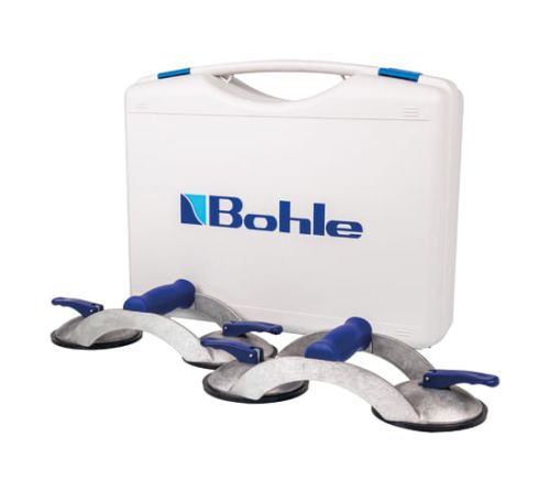 Zestaw dwóch podwójnych przyssawek z uchwytem poprzecznym w walizce Veribor Blue Line (2x 602.0BL), do 70 kg, śr. 120 mm